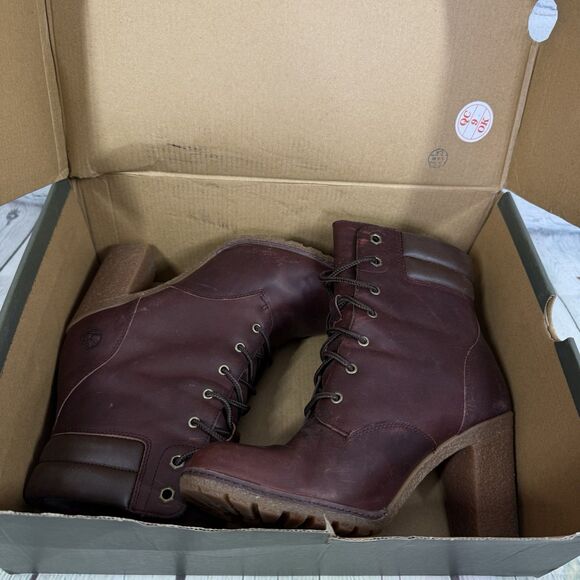 Timberland Tillston 6 Booties Women Size 9 Brown High Heel Block Steampunk Boots - Picture 15 of 16